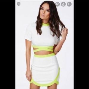 Missguided White and Neon Green Mini Skirt
